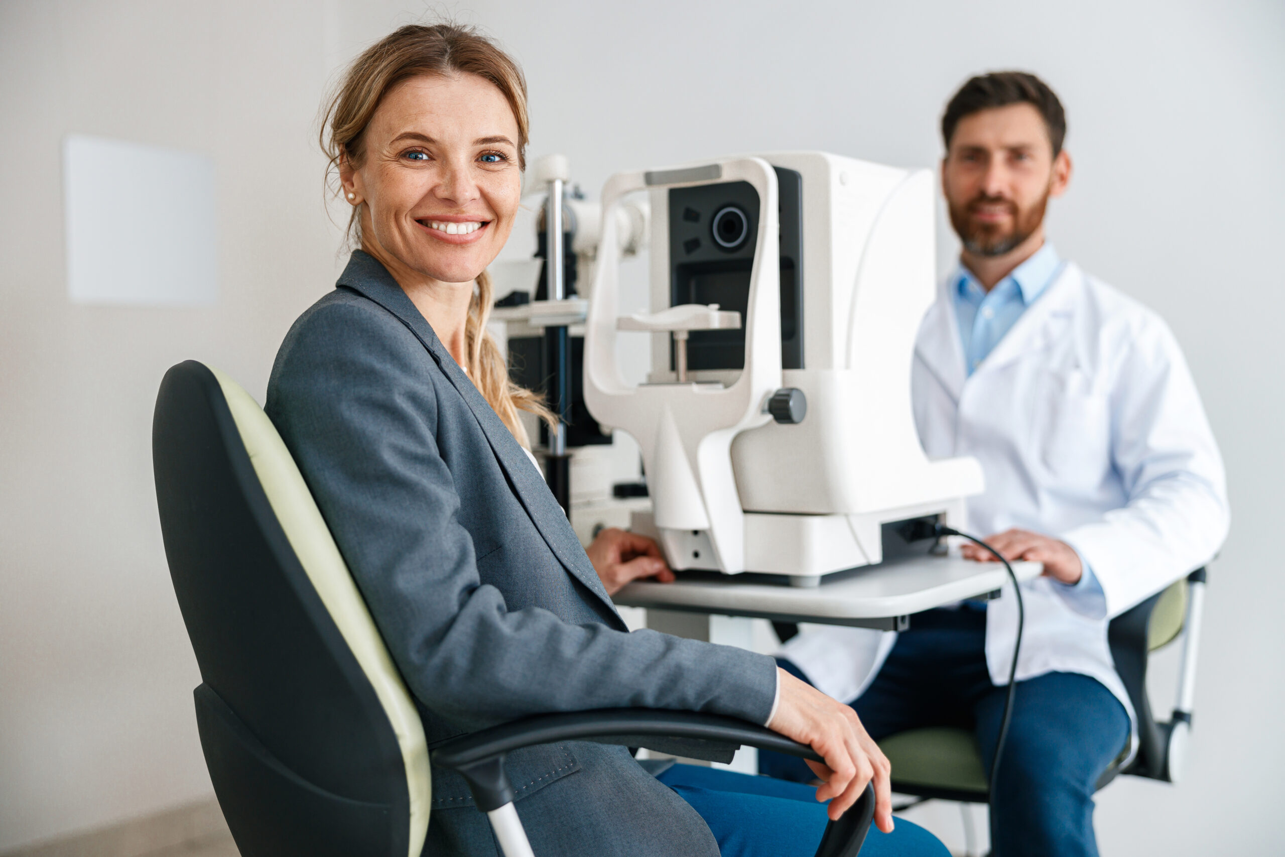 Woman smiling after eye checkup